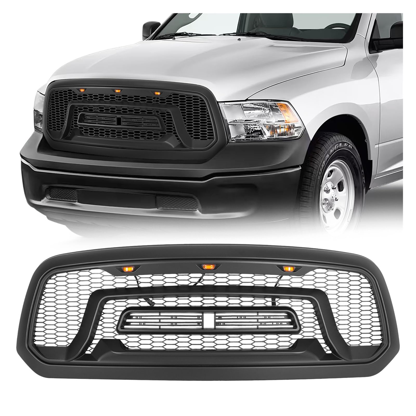 Pasuje doDodge Ram 1500 2013-2018 | Siatka górnego zderzaka przedniego grilla z literami i grillem LED