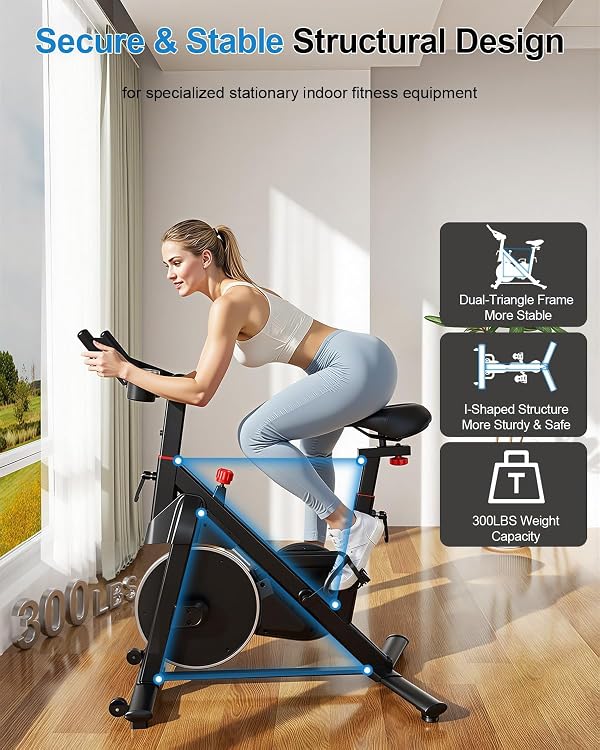 Exercise Bike, 32 Levels Magnetic Indoor Cycling Bike, 300lbs Capacity Stationary Bike with PitPat App & Comfort Seat Cushion by Lacuffy - Used condition - Image 3