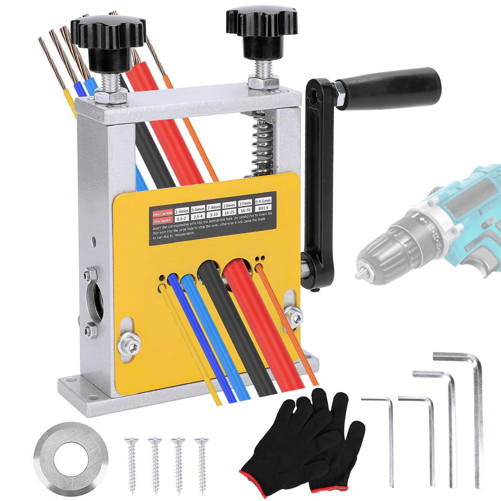 Ruaizel Wire Stripper Machine, 6 Hole Cable Stripper Machine, 3-17mm Cable