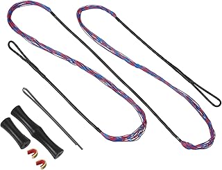 PATIKIL Reemplazo de Cuerda de Arco con 2 Piezas de Nocks de Latón 1 Set de Protector de Dedos de Silicona para Amo 68", 16 Hilos Cuerda de Arco Largo Tradicional Recurvo, Rojo-Azul