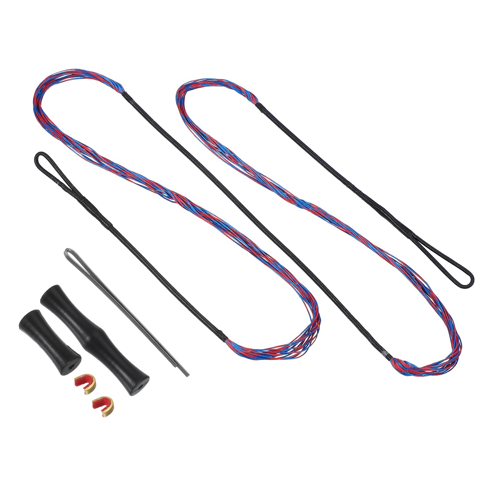 PATIKIL Bow String Replacement with 2 Pcs Brass Nocks 1 Set of Silicone Finger Tab for AMO 66", 12 Strands Traditional Long Bow Recurve Bow String, Red-Blue