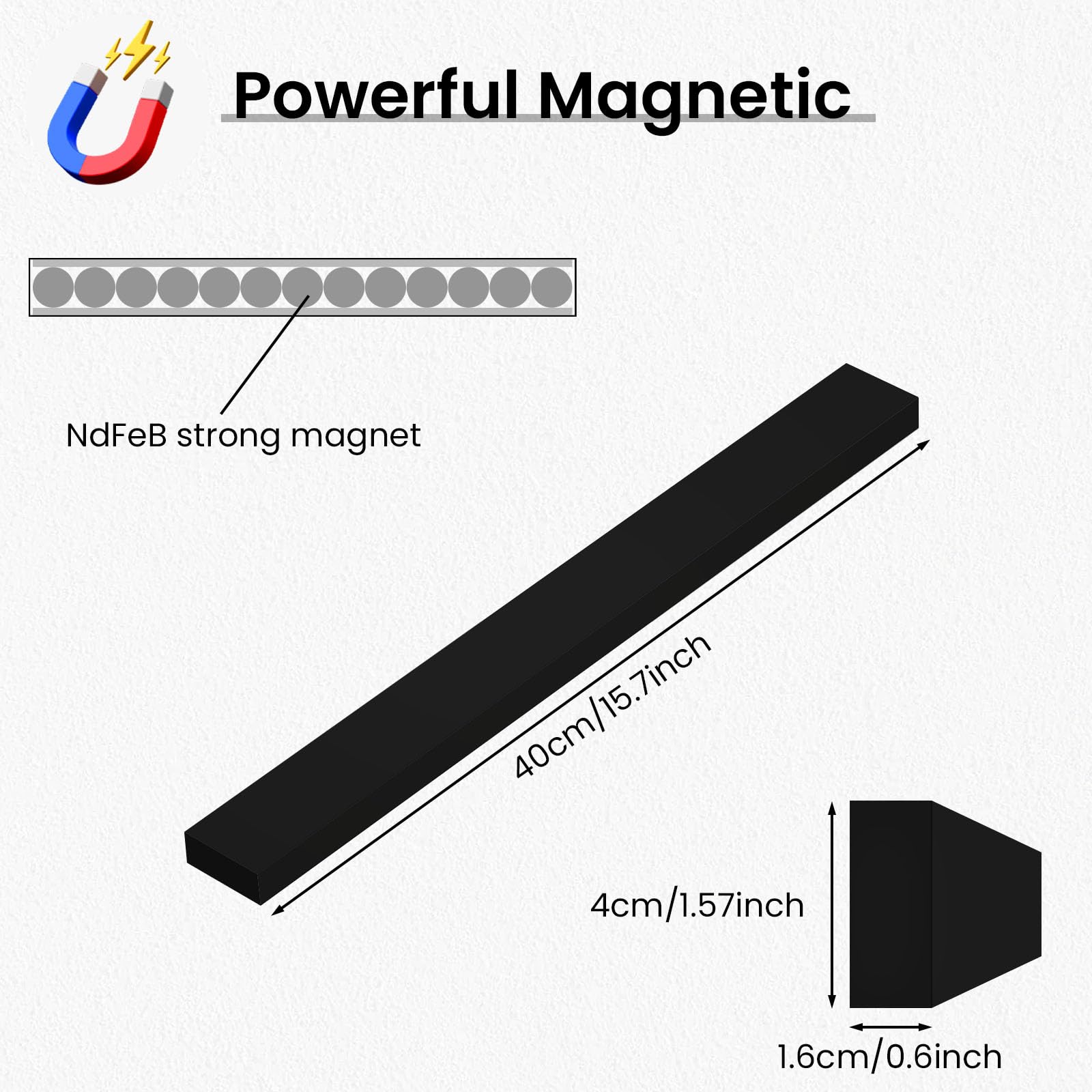 THMINS listwa magnetyczna na noże, 40 cm magnetyczny uchwyt na noże do montażu na ścianie, do przechowywania noży, metalowy stojak narzędziowy do przechowywania przyborów kuchennych (czarny)