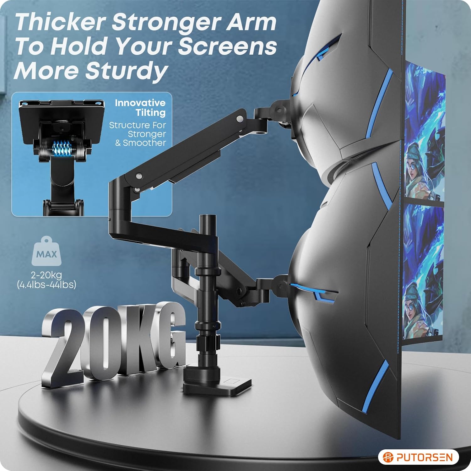 Thicker, stronger arm with 20kg capacity
