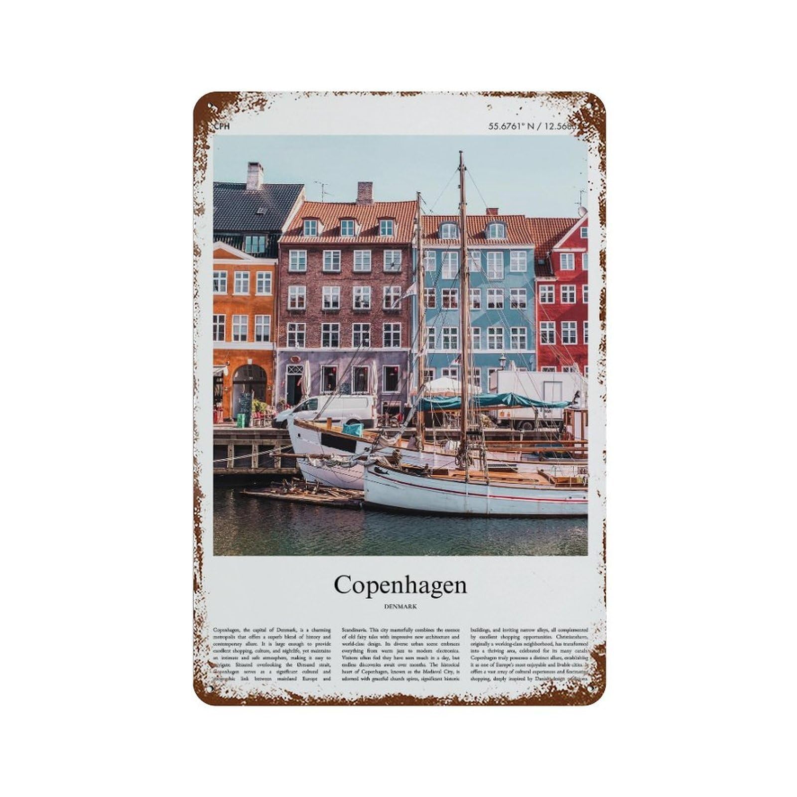 xiaoxiaoshen Copenhagen Denmark City Scenery Wall Decor Art Metal Tin Poster Modern Home Decor Art Home Bar Shop Decorations Vintage Sign 30x20cm