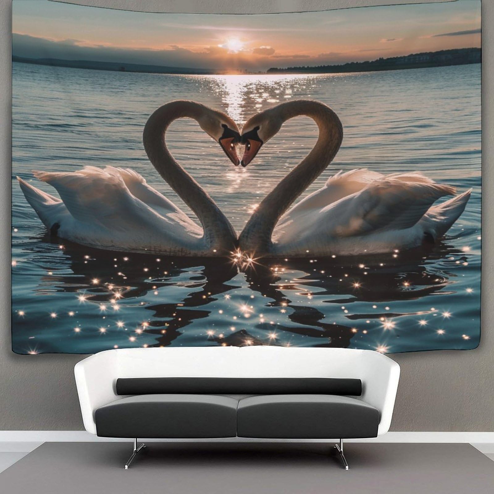 kaiyun Two Swans Tapestry Bedroom Aesthetic - Indie Wall Room Decor Lake Evening Sunset Wall Hanging,Wall Art 180cmx230cm