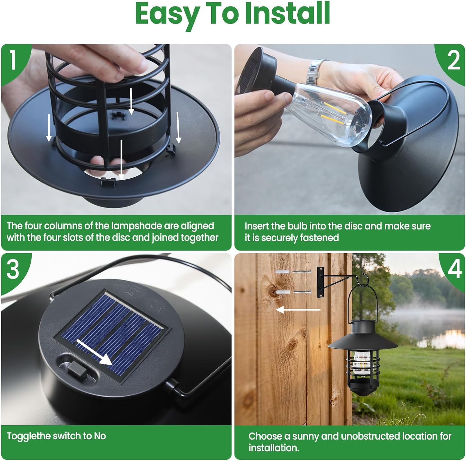 2 Pack Solar Lanterns Outdoor, Waterproof Hanging Solar Lights with Wall Mount Kit, Plastic Lanterns Solar Powered for Garden Decor, Patios, Trees, Front Porch, Gifts for Women Mom