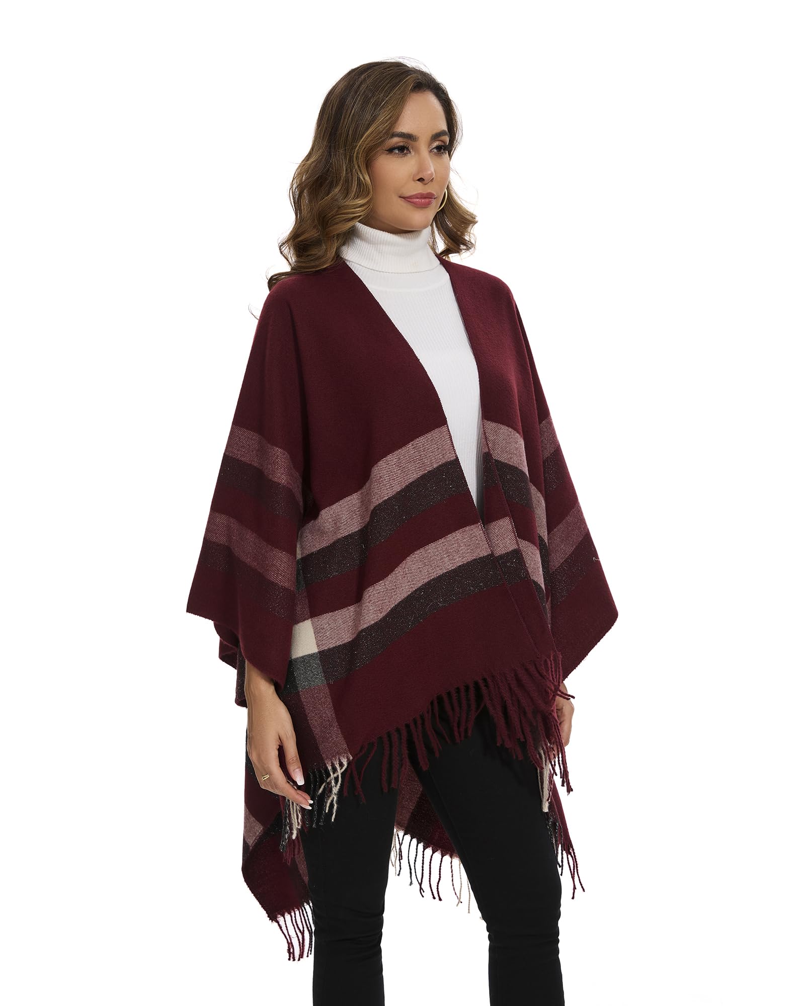 colornival Elegante Mantella da Donna con Fronte Aperto Poncho Morbido, Adatto per Primavera, Autunno e Inverno