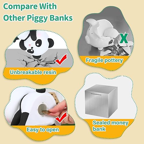 Miniatura 5 de H&W Banco de dinero Panda, alcancía inastillable, primer banco de monedas, la mejor decoración del hogar de cumpleaños de Navidad (WK041-D5)