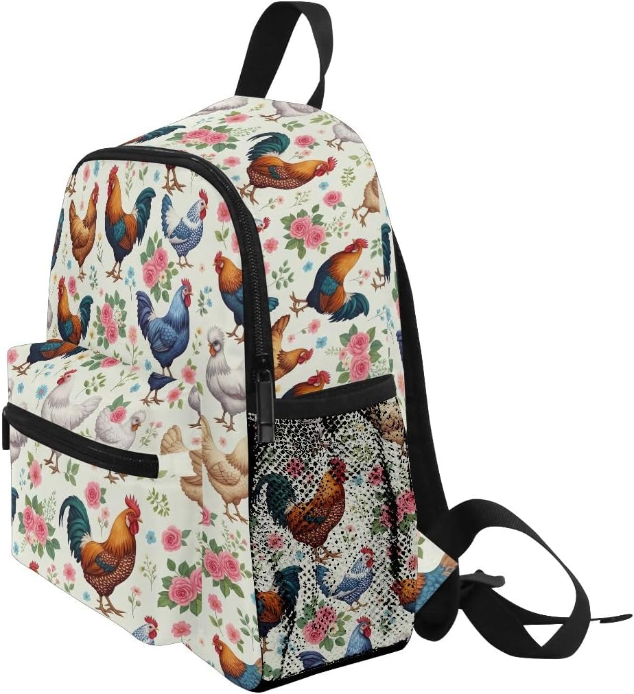 ODAWA Chickens Floral Kid's Toddler Backpack Schoolbag for Boys Girls, Kindergarten Children Bag Preschool Nursery Travel Bag One Size