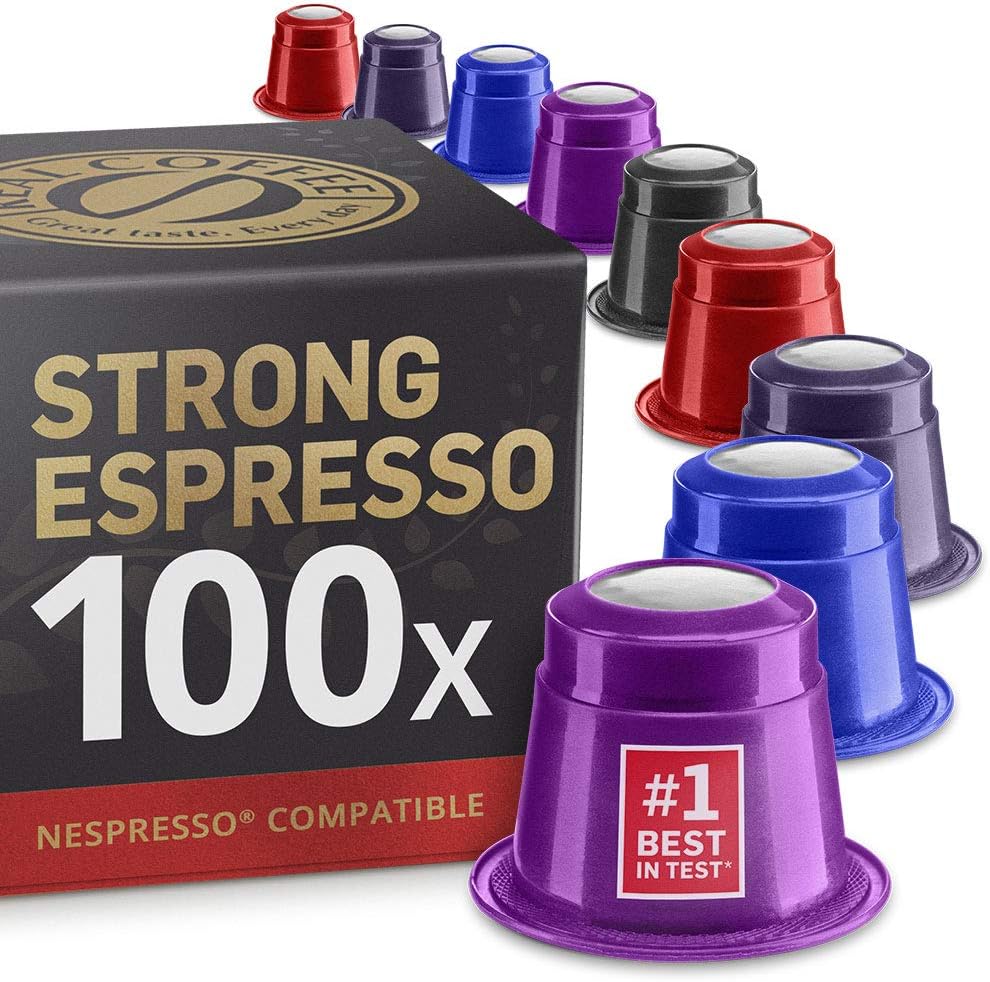 Strong Espresso Variety Pack: 100 Nespresso Compatible Capsules. Real Coffee Pods