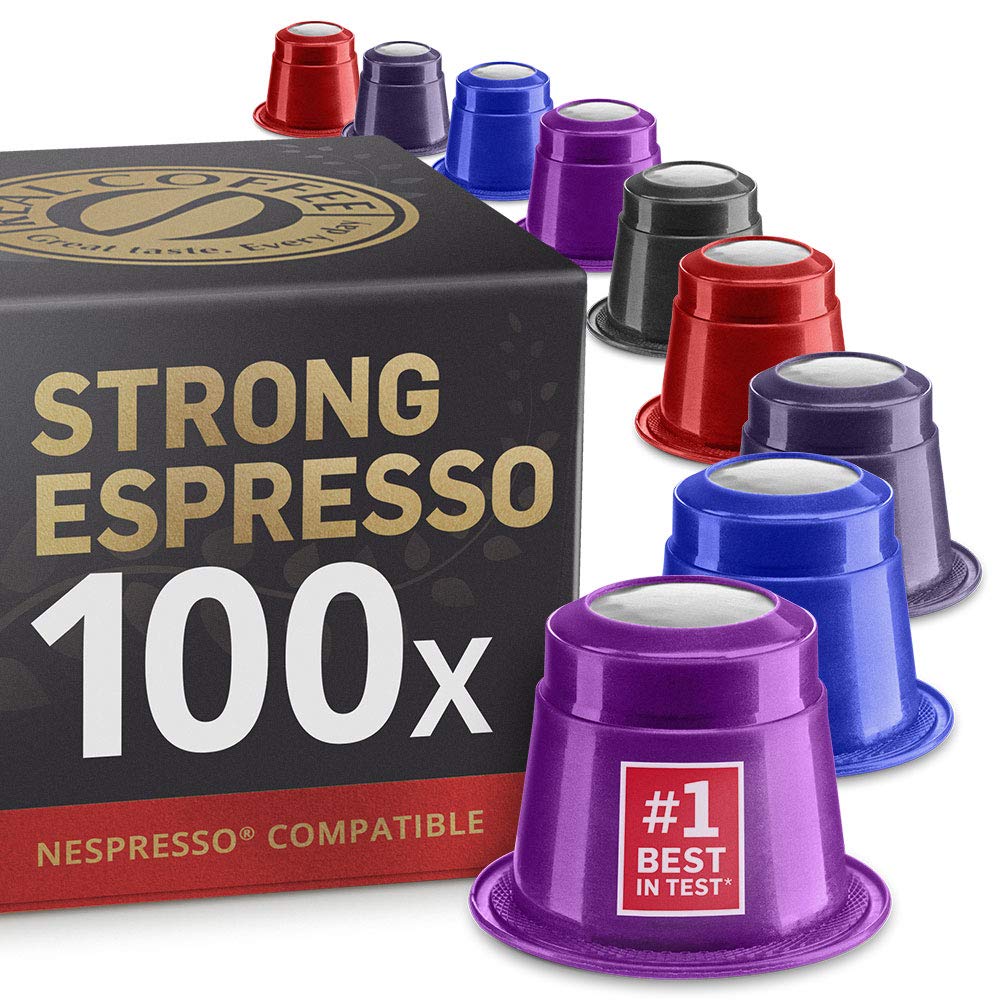 Lungo Variety Pack for Nespresso | 100 Test Winning Aluminum Capsules | 2 Smooth Italian Flavors ‘San Marino’ and ‘Colombia’ | 100% Nespresso Compatible Pods