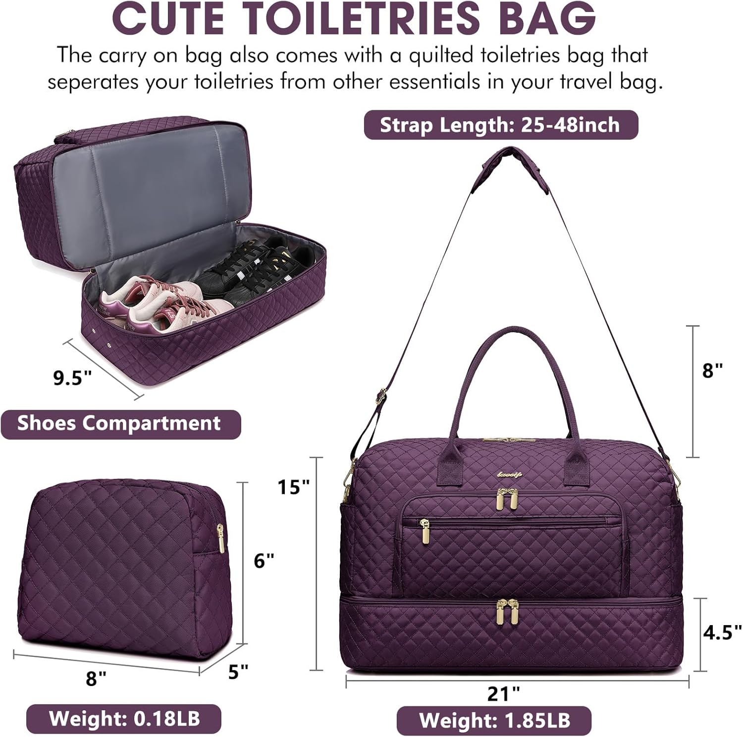 Travel Duffle Bag Weekender for Women - 38L Carry-On Overnight Personal Item Bag with Shoe Compartment & Wet Pocket Weekend Tote Bags with Toiletry Hospital Bags for Labor and Delivery - Image 2