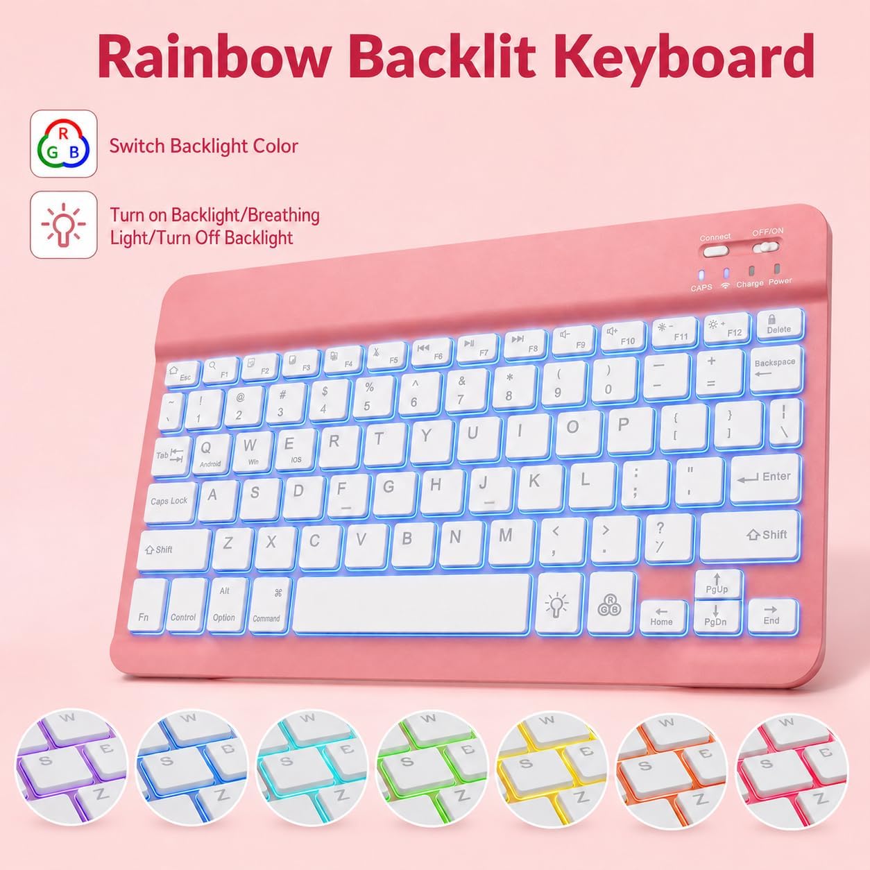 Keyboard Case for Samsung Galaxy Tab A9 Plus 11 Inch - 7 Colors Backlit Wireless Detachable Folio Keyboard Cover with Pencil Holder, Bluetooth Mouse for Tablet A9+,Red image 4