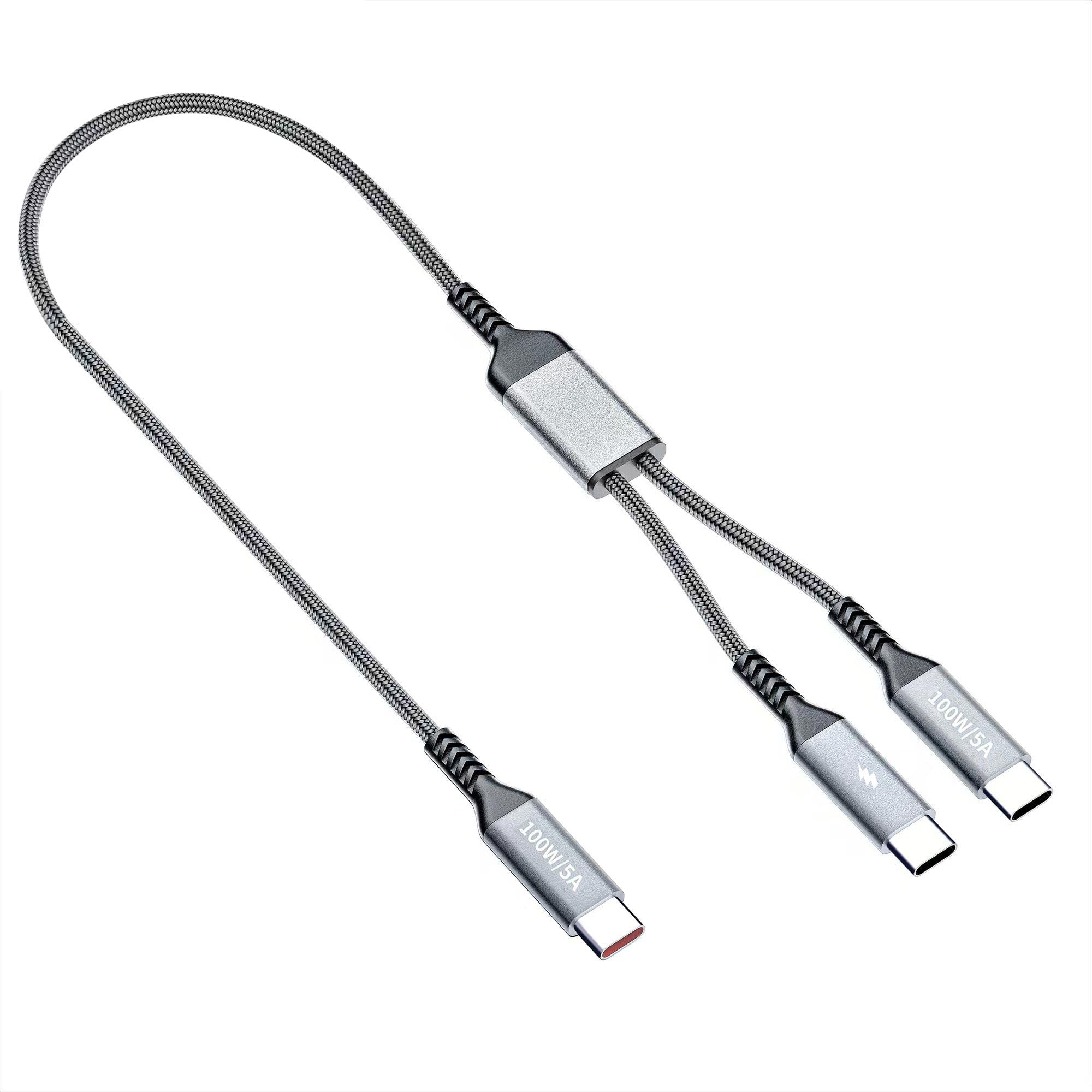 2-in-1 Dual USB C Cable 4FT, 100W USB C to 2USB C, iPhone 15 Fast Charging Cable for MacBook Pro/Air, iPad Pro/Air, iPhone 15 Plus/15 Pro Max, Samsung