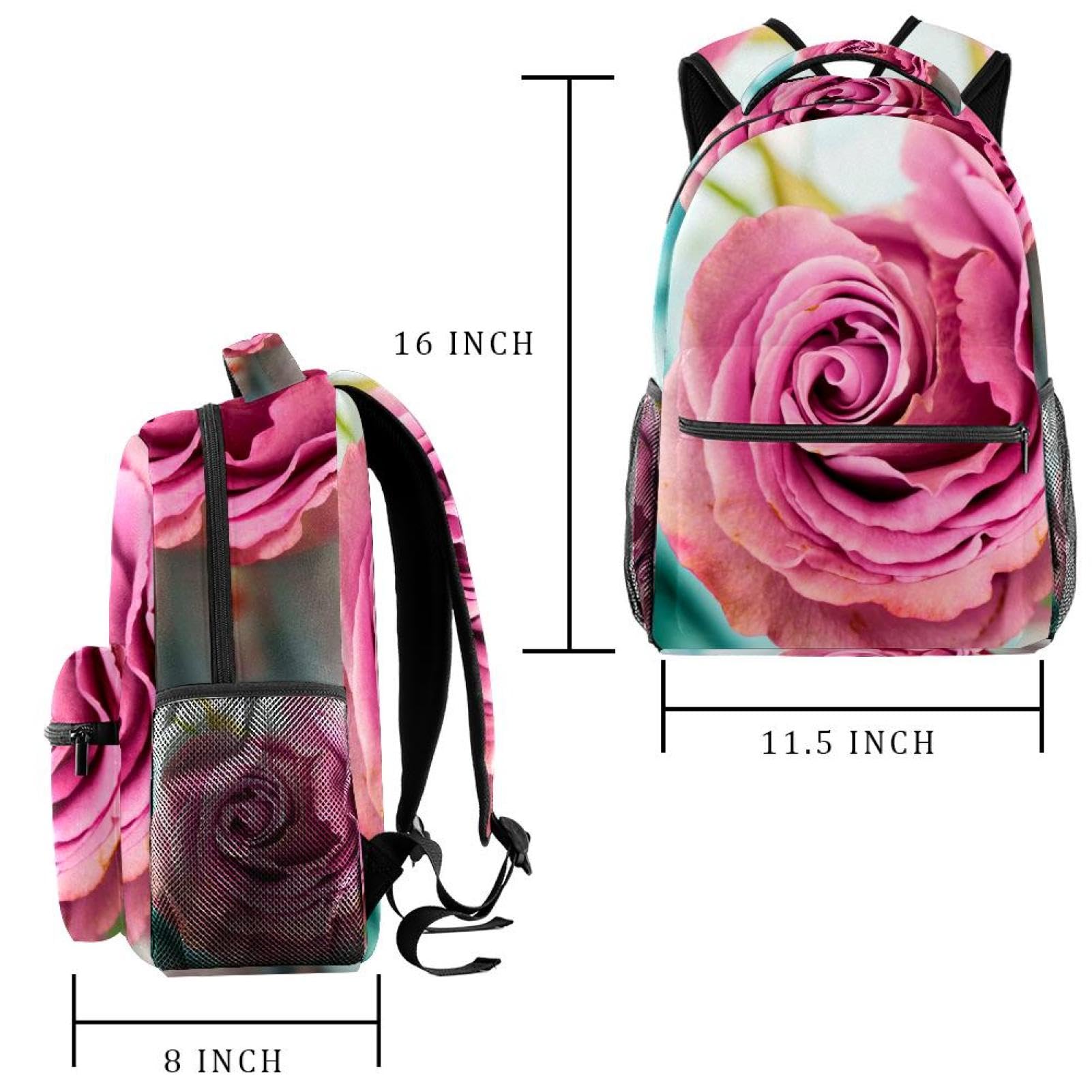 Zaino scolastico per uomini e donne, borsa da viaggio per computer portatile con rosa rosa, zaino leggero per università, zaino casual per libri