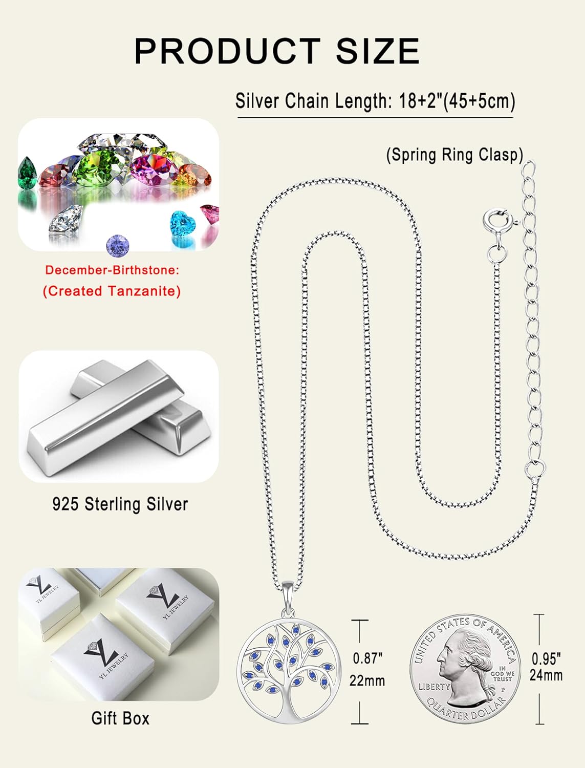 YL 925 Sterling Silver Tree of Life Necklace for Women Round Tree Pendant Birthstone Jewelry for Mom - Image 6