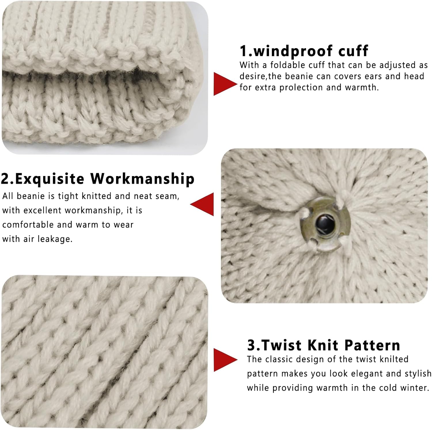 ZOORON Beanies for Womens Winter Knitted Beanies Hats with Faux Fur Pom Warm Knit Skull Cap - Image 4