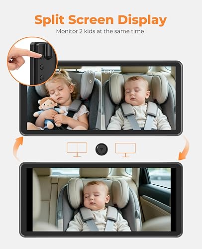 Miniatura 2 de BM5PRO - Cámara de coche de bebé HD 1080P de 7.2 pulgadas para 2 niños, pantalla dividida con visión nocturna IR, fácil de instalar y ajustar el