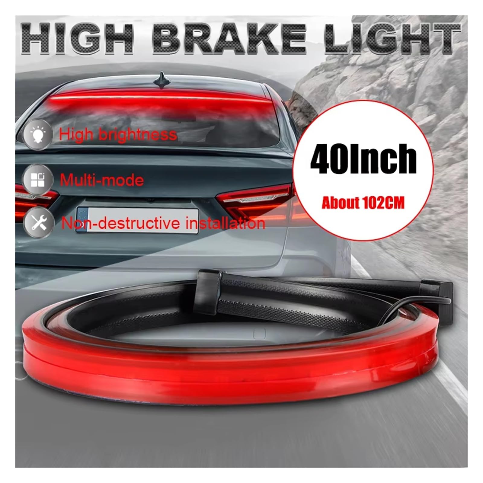 Luce Terza frenata Alto Terza striscia di freno per auto Fanale posteriore a LED da 100 cm 40 pollici Lampada segnalazione pericolo flash 12V Fanale Terzo Stop