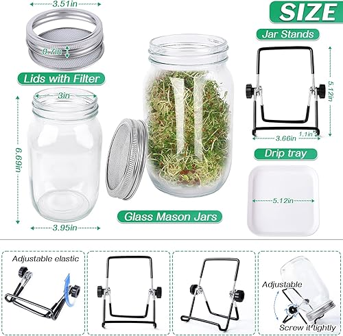 Miniatura 10 de Seed Sprouting Jar Kit with 2 Wide Mouth Mason Jars Bean Sprouts Growing Kit Microgreens Growing Jar with Mesh Screen Lids Sprouter Sprouts Maker