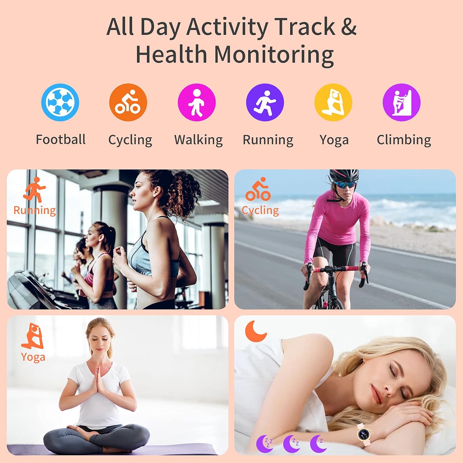 Smart Watch (Make/Receive Call), 1.09" Touch Screen Smart Watches for Women Compatible with Android iOS Phones, IP67 Waterproof Fitness Tracker with Heart Rate Blood Oxygen Sleep Monitor (Black)
