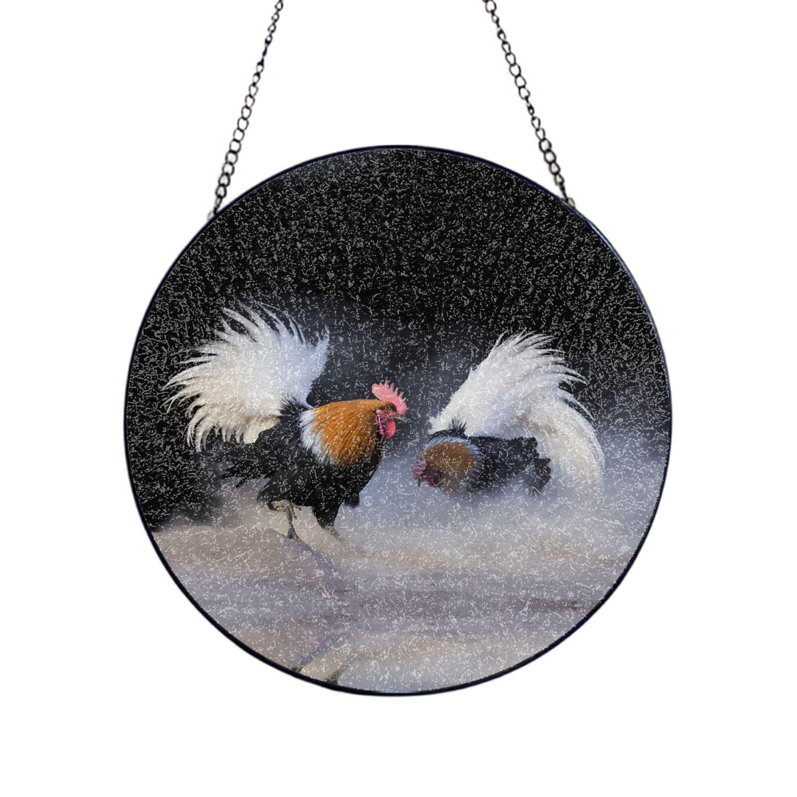 Poezjzw Stained Glass Window Hanging - Two Fighting Chickens Sun Catcher For Door Garden Home Decor Christmas Mother'S Day Birthday Gifts 4in（10cm）