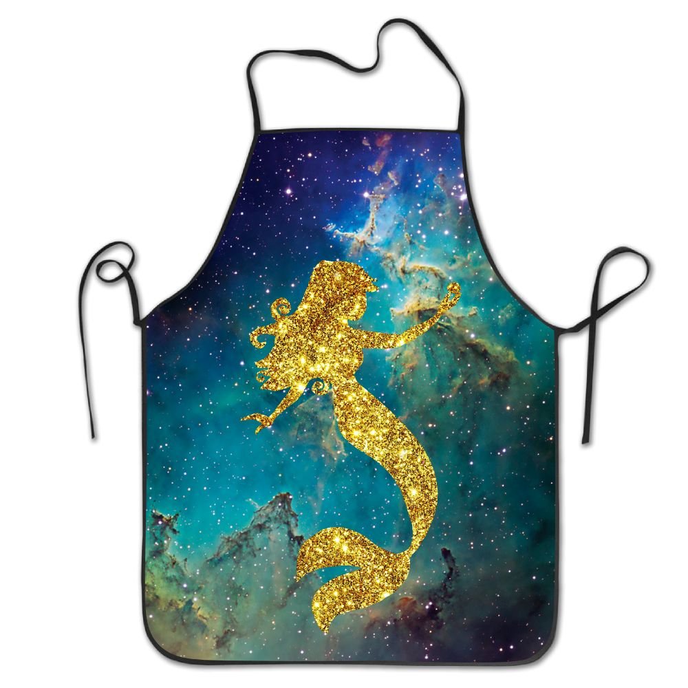 Gold Mermaid Bib Apron Adult Women Unisex Durable Comfortable Washable for Cooking Baking Kitchen Restaurant