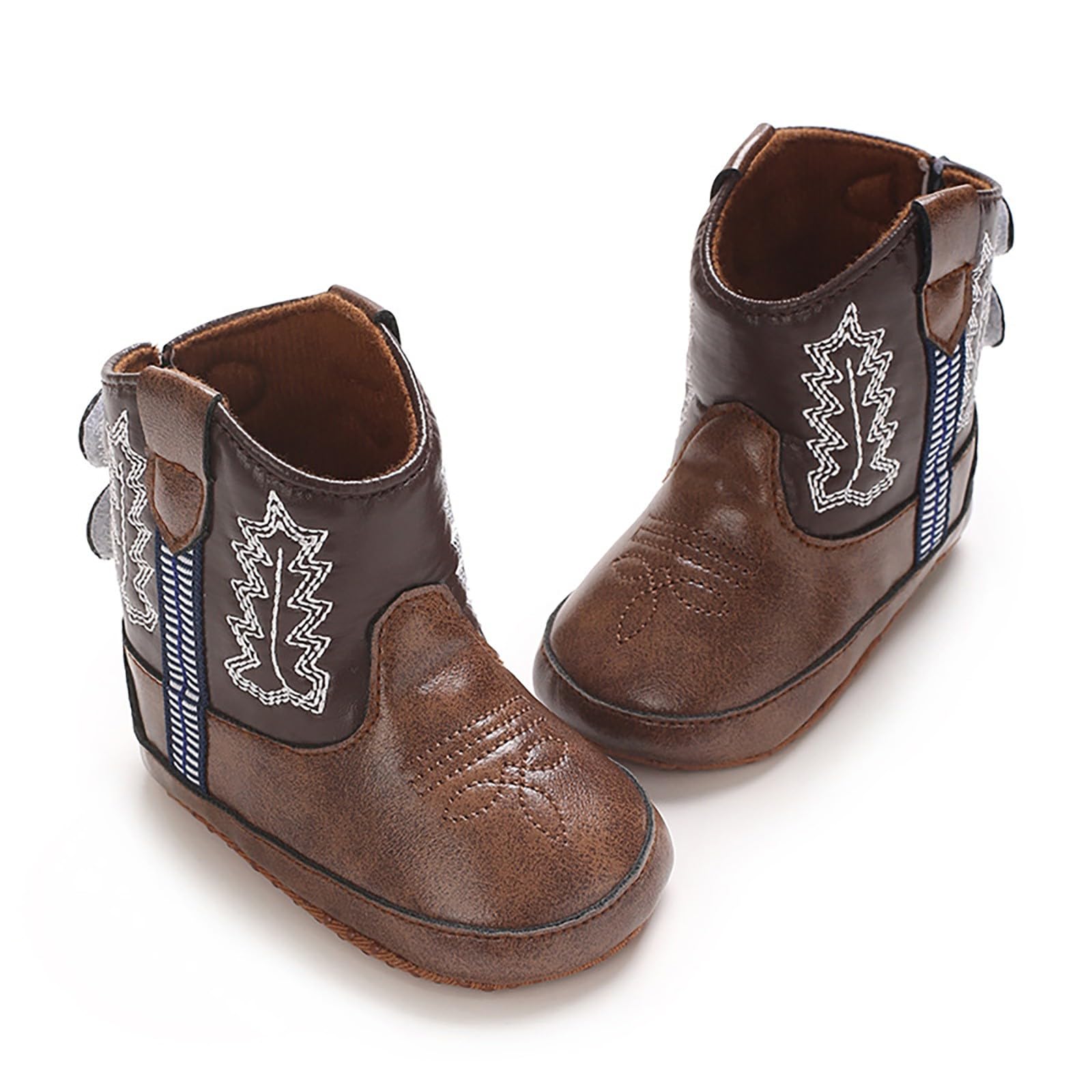 Generisch Bottes western en cuir bottes de cowboy bottines semelle souple chaussures antidérapantes pour bébé fille garçon nouveau-né Noël bébé 80
