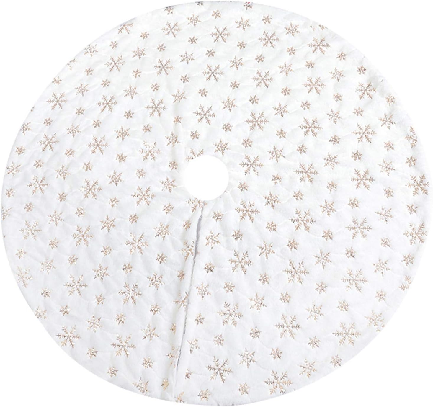 Xpccj Plush Faux Fur Christmas Tree Skirt, 90cm /122cm Round tTree Skirt Embroidered with Snowflakes, Easy to Set up and Convenient to Storage, Soft and Comfortable