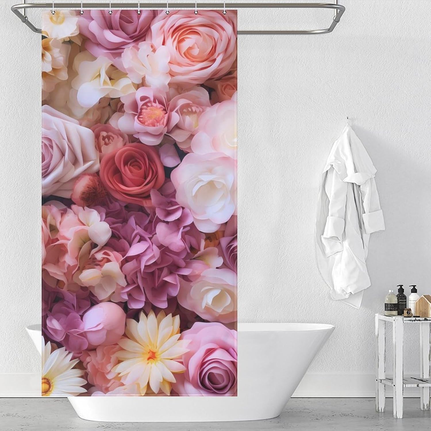 Colorful Yellow Red Rose Flower Funny Shower Curtains Washable Bath Curtain Liner with Hooks for Bathroom Bath Tubs
