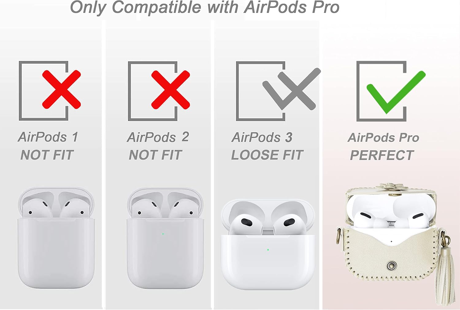Secbolt Leather Case Compatible with Airpods Pro Case Cover for Women, Beige, Protective Cover Skin with Strap Compatible with Apple AirPods Pro 2019