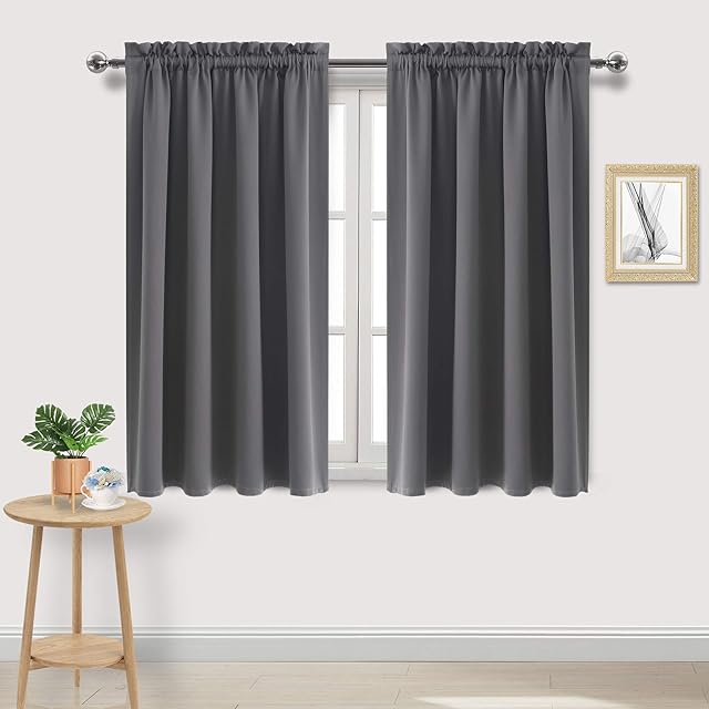 DWCN Blackout Curtains for Bedroom - Thermal Insulated Light Blocking Rod Pocket Window Curtains for Living Room 46 x 54 inch Length, Dark Grey, 2 Panels