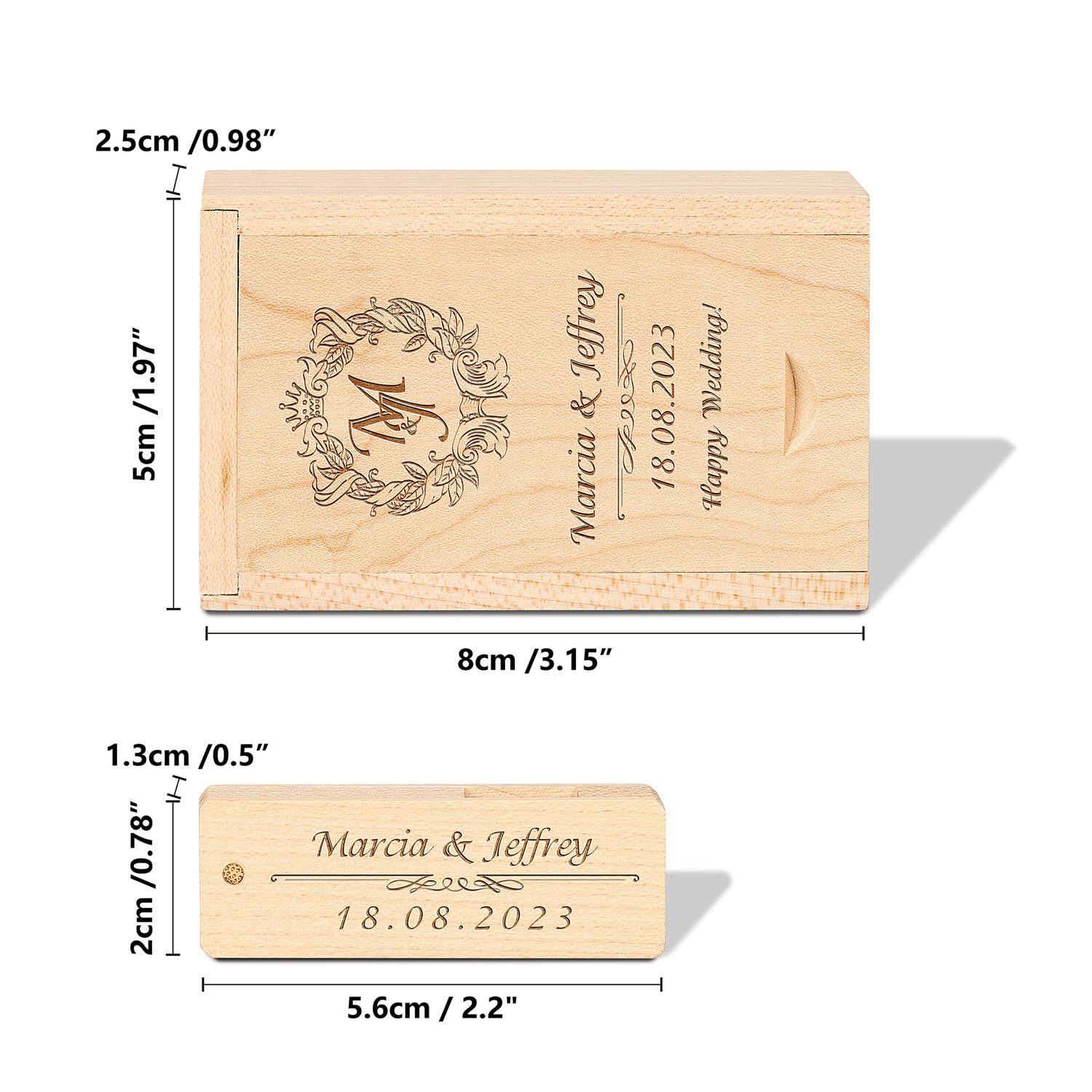 Chiavetta USB con incisione personalizzata in legno massello Drive USB 3.0 Chiavetta USB in Acero legno con incisione regalo personalizzata per matrimoni, anniversari, lauree, compleanni (256GB, A)