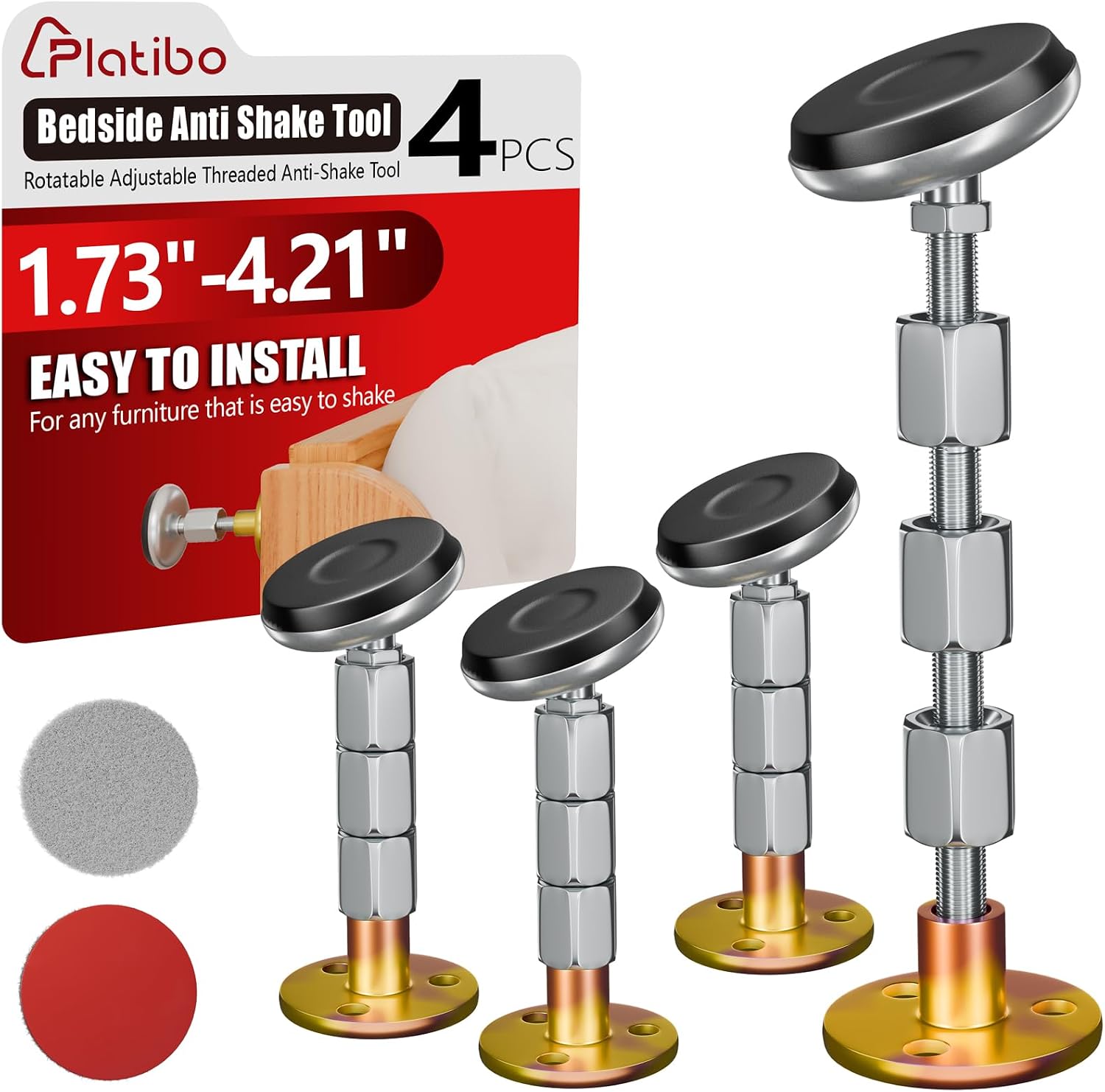 Rotatable Adjustable Threaded Bed Frame Anti-Shake Tool, Headboard Stoppers, Bedside Anti Shake Tool for Beds Cabinets Sofas, with Free Furniture Pads and Screws, 4PCS (28-110mm)