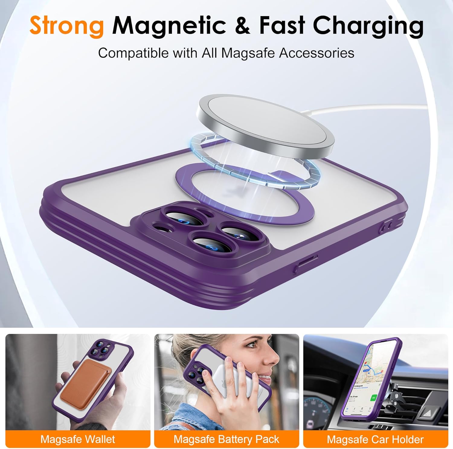 for iPhone 14 Pro Max Case with Invisible Magnetic Stand, Compatible with Mag-Safe Translucent Matte with Built-in Screen Protector, Shockproof Protective Phone Case for Women Men, Purple - Image 8