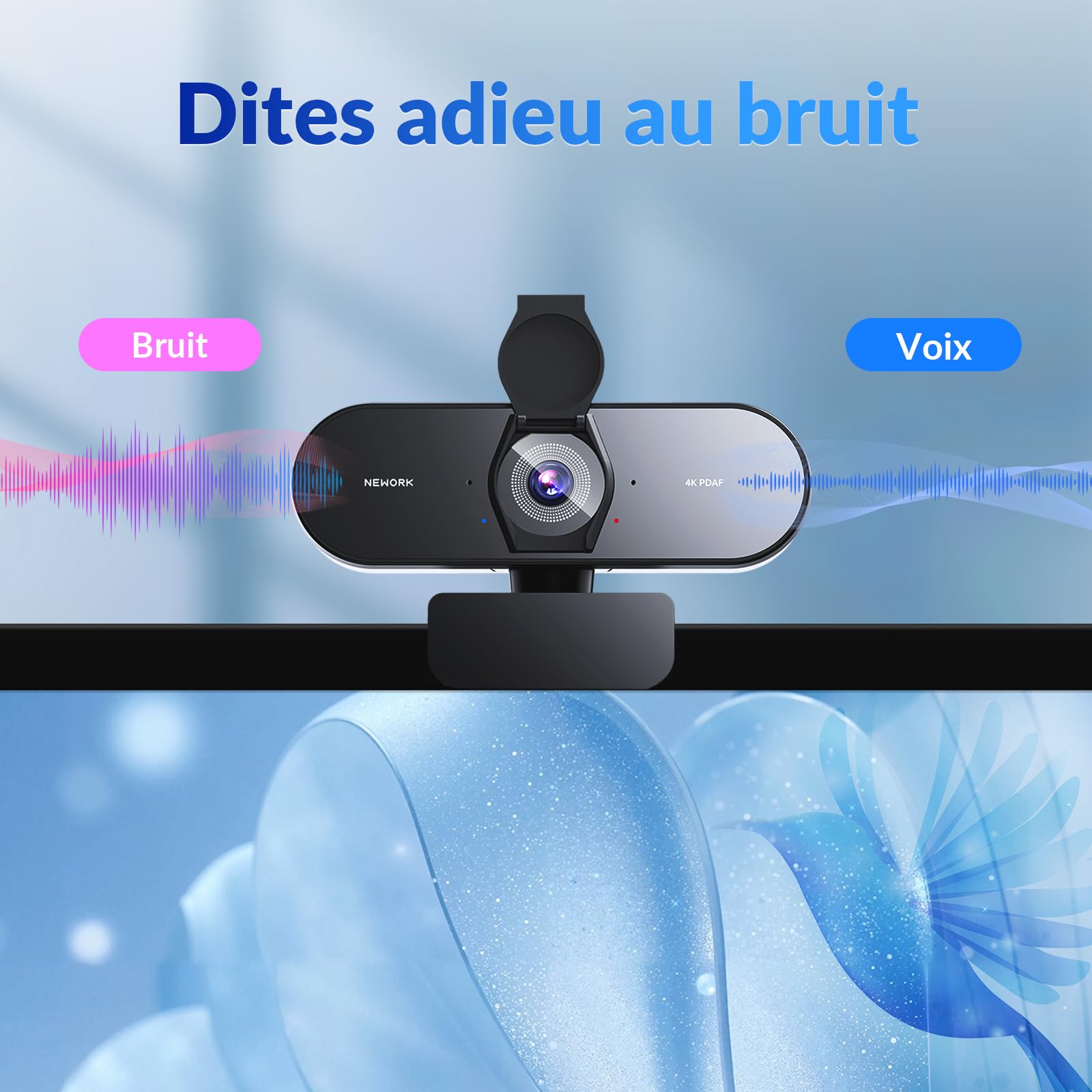 Webcam 4K UHD avec Autofocus Ultra-Rapide PDAF+CDAF, 1080P@60FPS, Microphones à Réduction de Bruit, Lumière Auto-Adaptée, USB Plug & Play, Cache de Confidentialité, Angle de Vue 79°