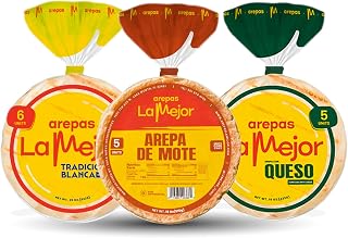Arepas La Mejor Variety Pack – Tradicional Blanca, Mote & Con Queso | Authentic Colombian Corn & Cheese Arepas | Classic, Hominy & Cheesy Arepas, Gluten-Free & Delicious, 3-Pack