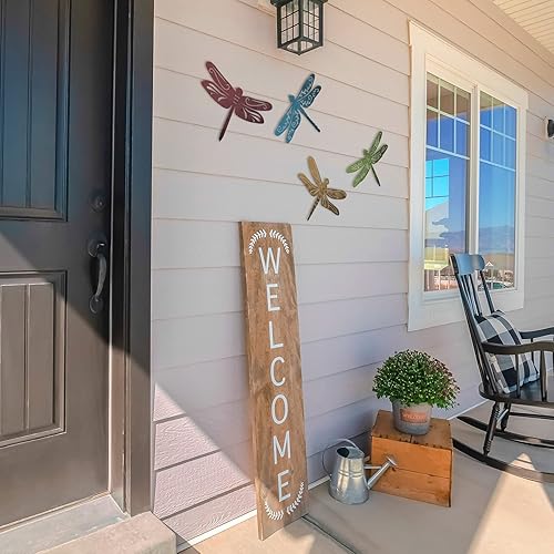 Miniatura 4 de Teling 4 piezas de arte de pared de colibrí de metal, libélula de metal, decoración de pared para casa de campo moderna, rústica, sala de estar,