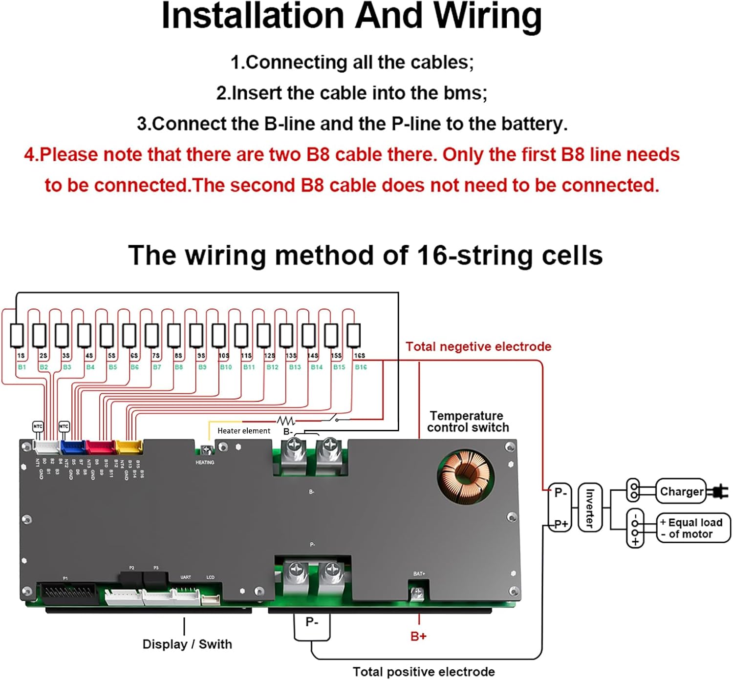JKBMS Inverter BMS 8S-16S 24V-48V 300A – V19 Home Energy Storage BMS with UART Port, 2A Active Balance, Built-in Bluetooth, RS485 & CAN, for Solar System (JK-PB2A16S30P V19)
