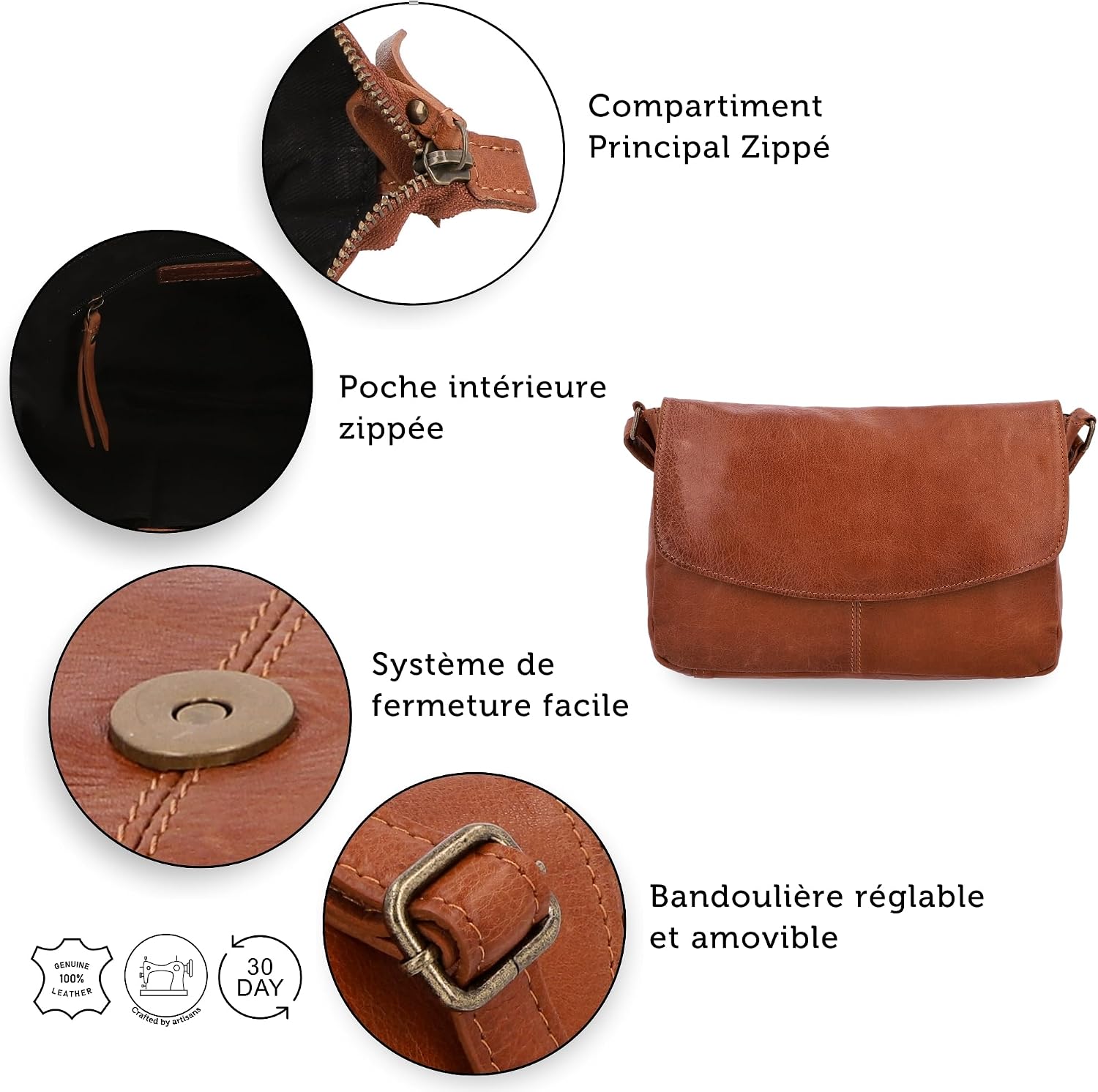 Gusti Leder Sac À Bandoulière Pour Femme Maisie – Petit Sac À Main En Cuir Véritable Pour Femme – Sac À Bandoulière Vintage En Cuir Avec Fermeture Éclair Et Bandoulière — image 4