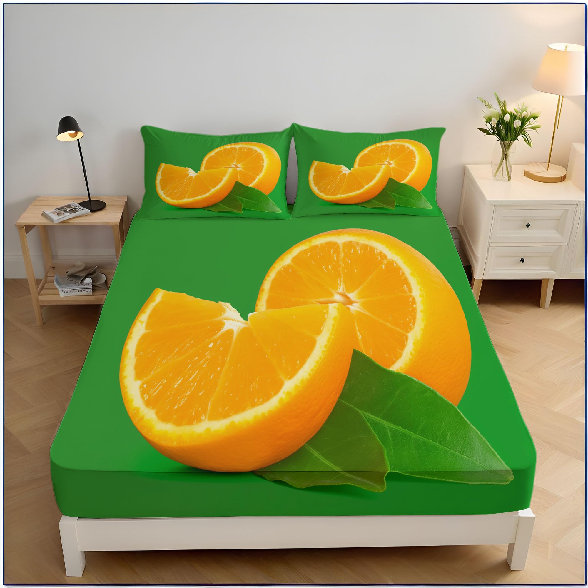 Drap-housse 180x200cm orange fruit d'été bonnet 30 cm matelas épais