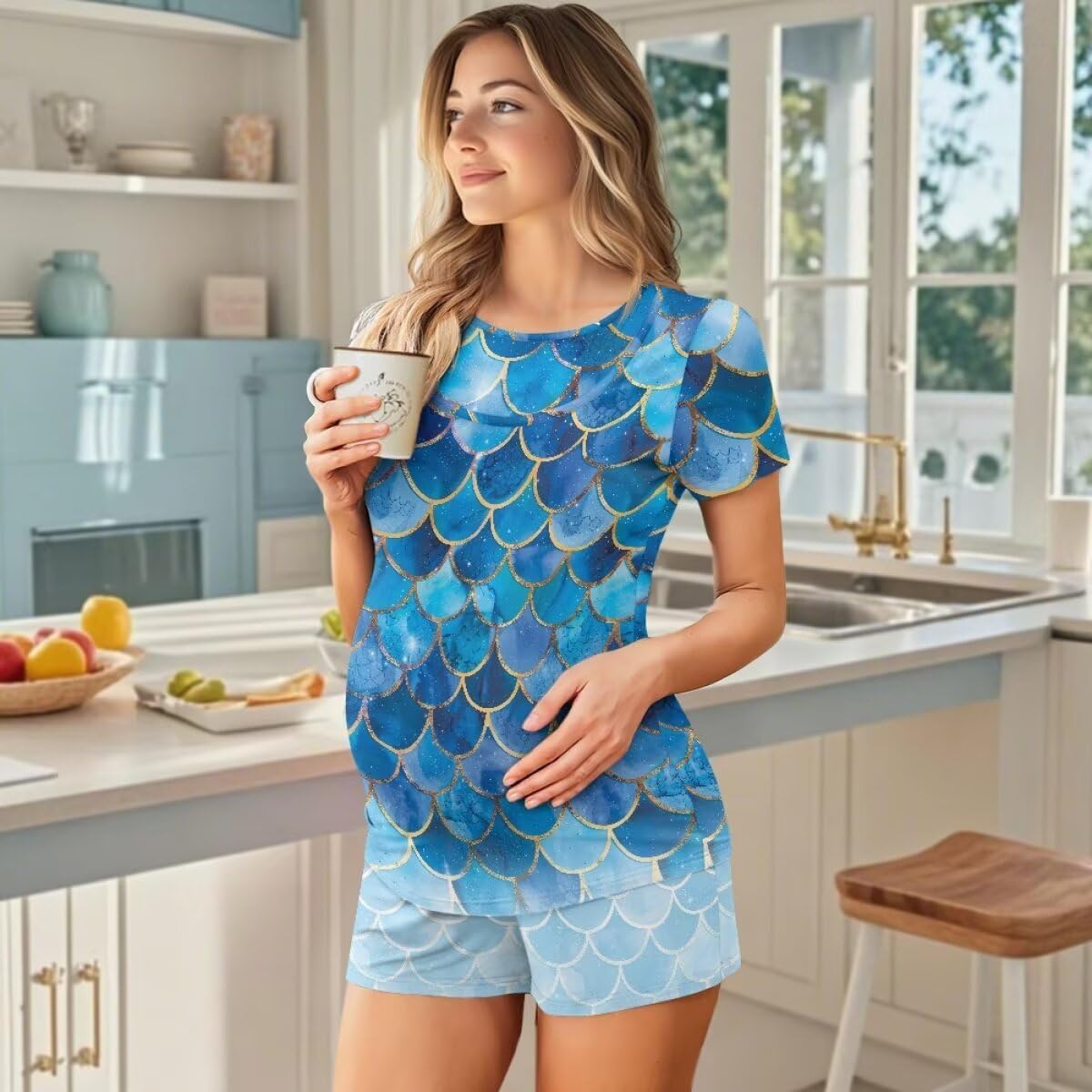 Postpartum Nursing Pajamas Set Maternity Pjs Short Sleeve Crew Neck Shirt Breastfeeding Loungewear for New Moms
