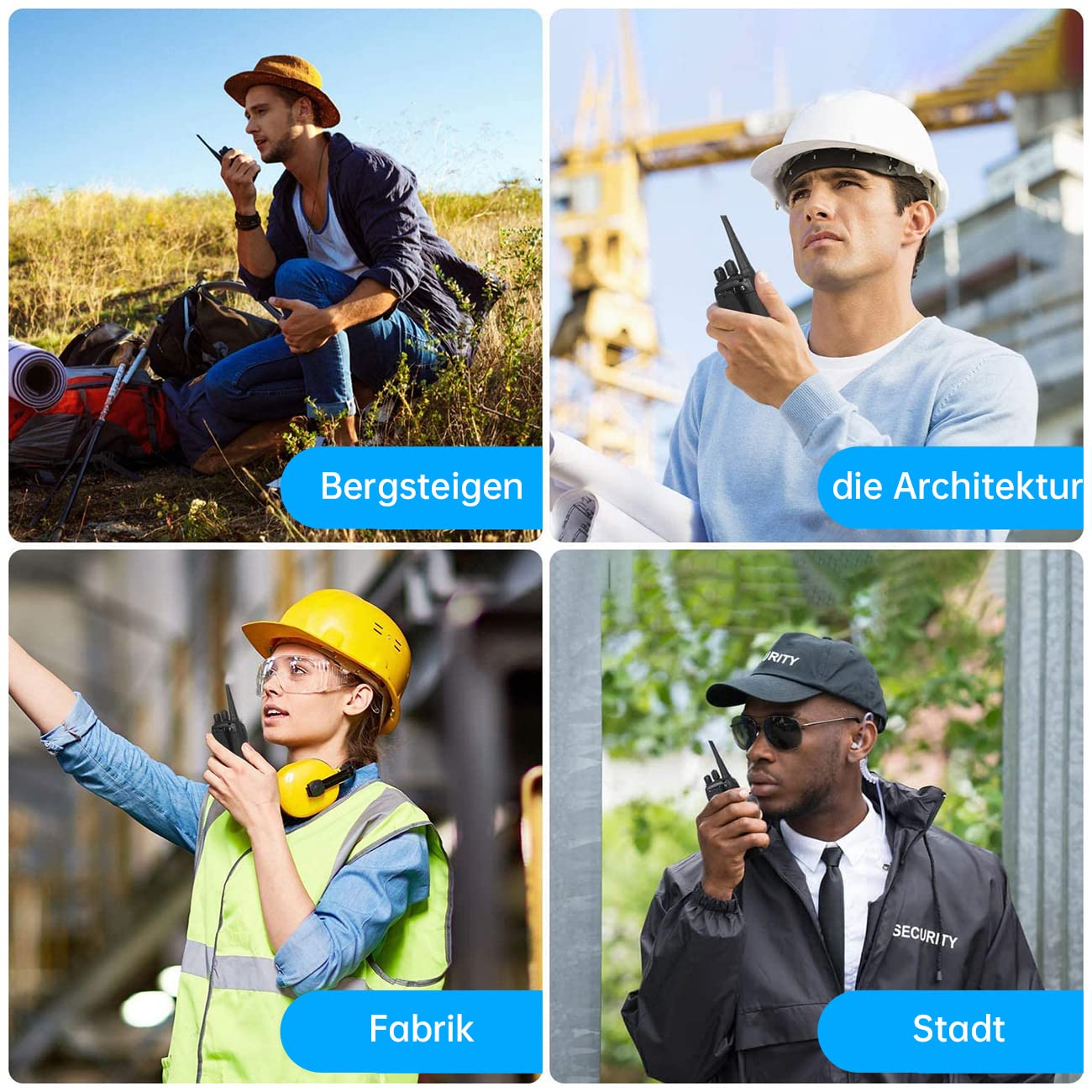 Professionelle Walkie-Talkies für Erwachsene mit großer Reichweite, wiederaufladbaren Batterien, 16-Kanal-Funkgerät, USB-Ladegerät und Handgerät mit VOX (schwarz, 3 Stück)