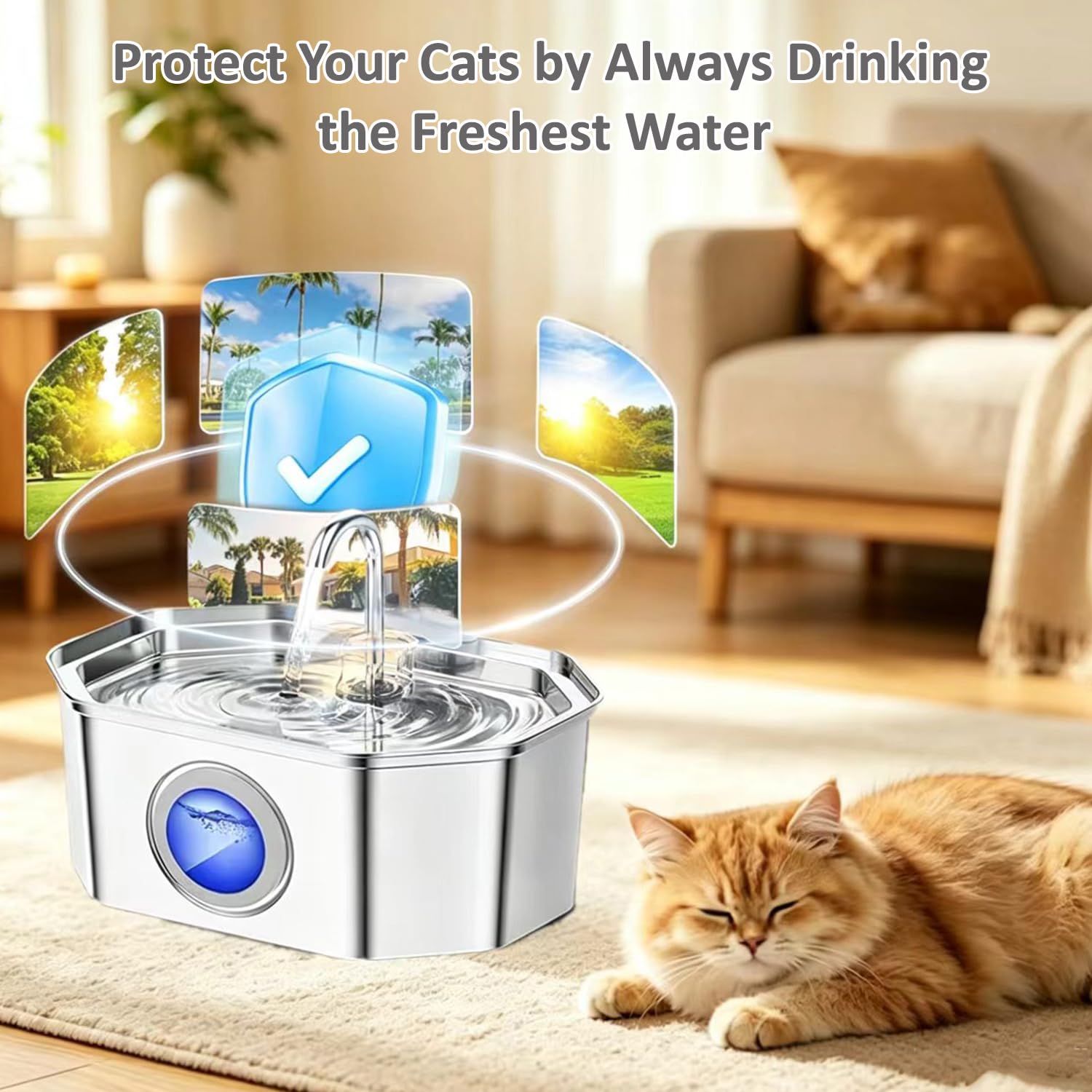 Juego de 16 + 16 filtros de fuente de agua para gatos compatibles con dispensador de agua para mascotas APAUK de acero inoxidable de 3,2 L, incluye 16 filtros + 16 esponjas + un cepillo de limpieza