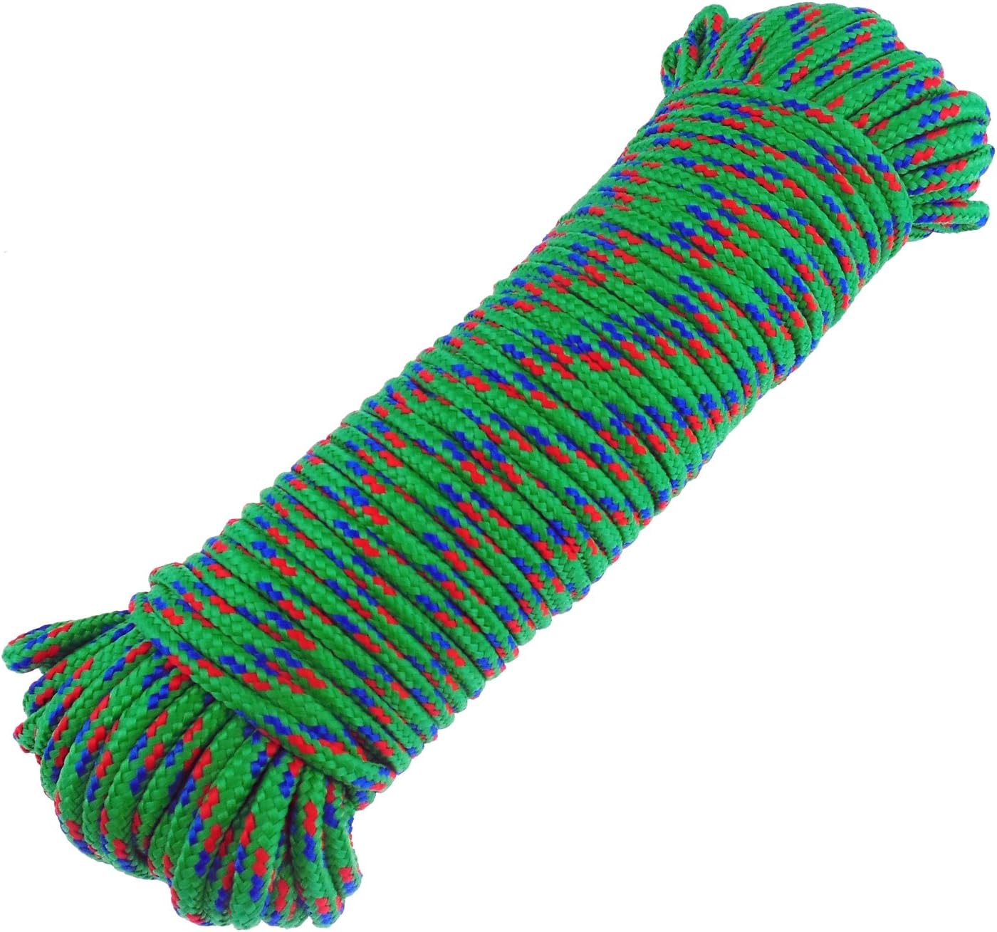 Diamond Braid Nylon Rope, 3/16" (5mm) by 100ft, High Strength All Purpose Braided Utility Flag Line, Green