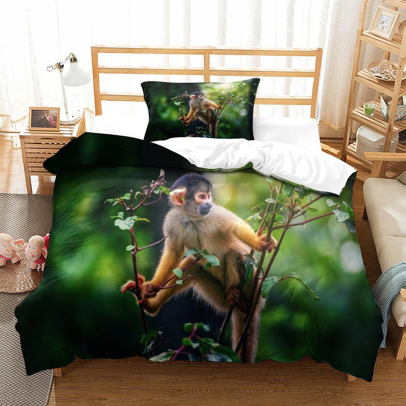 P1S9U7W5Y Tropical 3D Printed Monkey Duvet Cover Set 3pcs Microfiber Jungle Animal Bedding Set Single