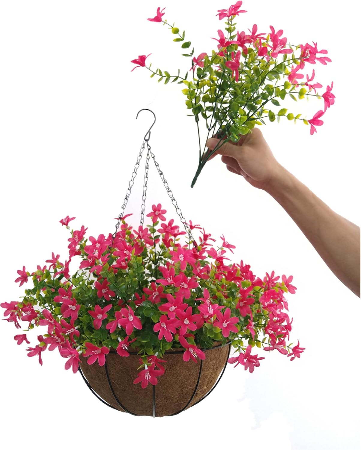 12 Inch Large Home Wedding Party Porch Garden Decoration Chain Hanging Basket Flower Silk Artificial Magnolias (Red)