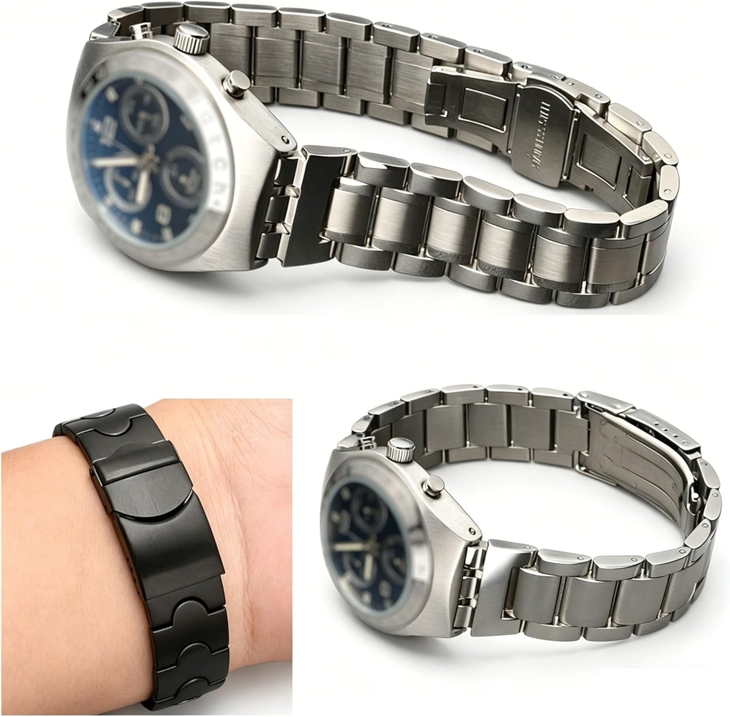 Solid Stainless Steel Watch Strap Set, Milanese Mesh & Ceramic Metal Bracelet, Compatible with 17mm 19mm Lug Watches