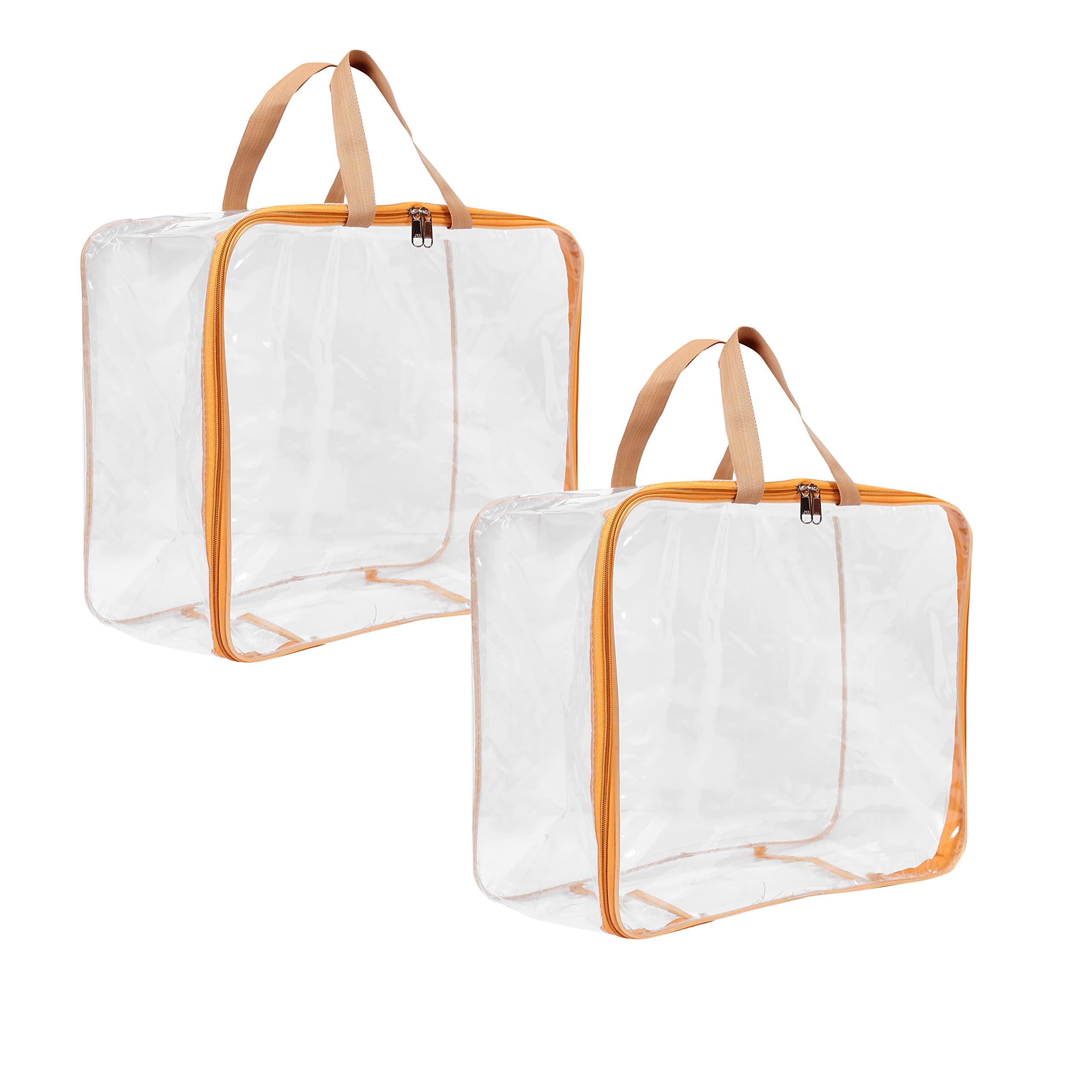 PENADIA Plastic Multipurpose Transparent Clothes Storage Bag Pvc Packing Organizer For Sarees (Pack of 2, Gold)