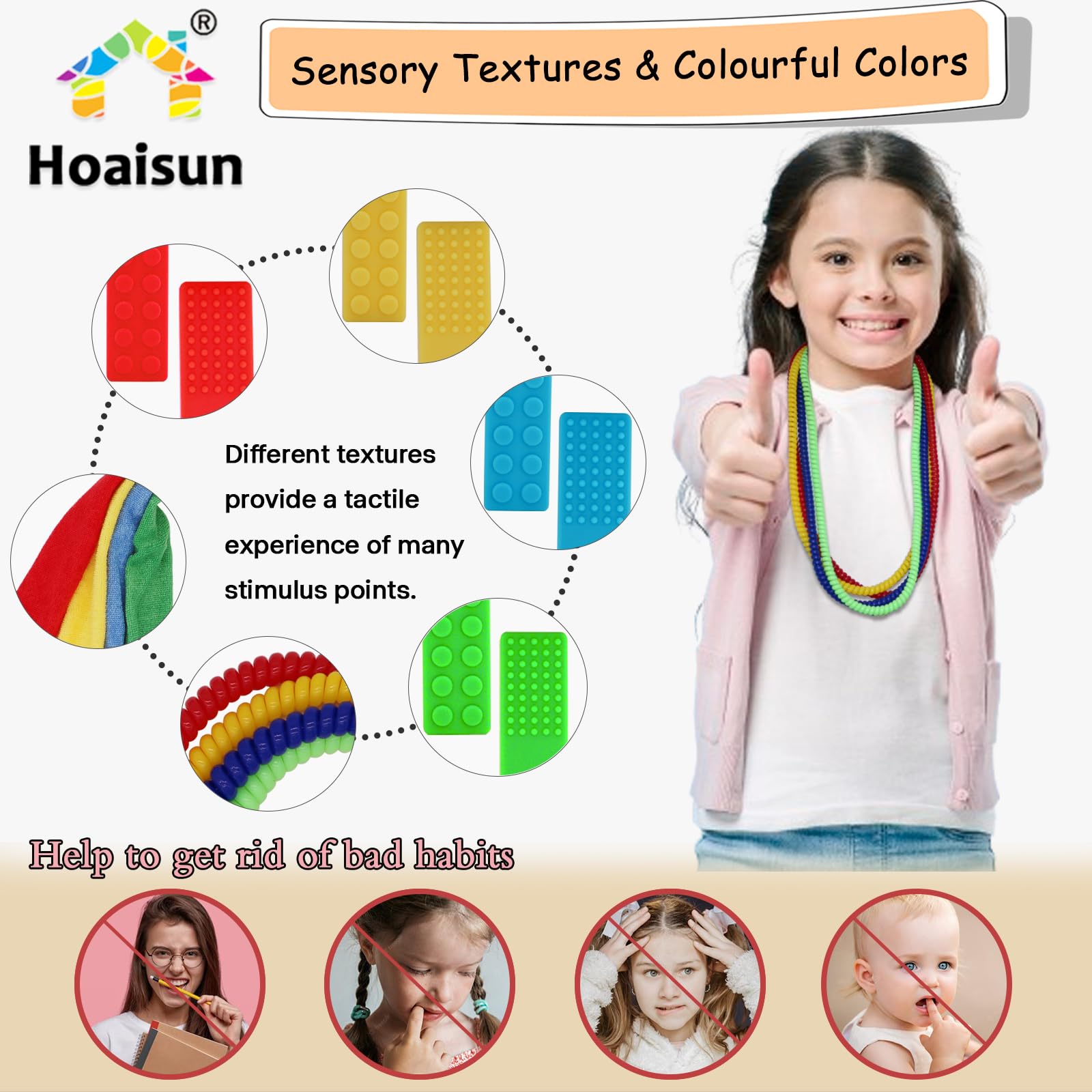 Paquete de 12 collares sensoriales para masticar, collar elástico masticable, juguetes sensoriales para niños con autismo, TDAH, mordeduras, necesidades de dentición, bloques de silicona, juguetes 3